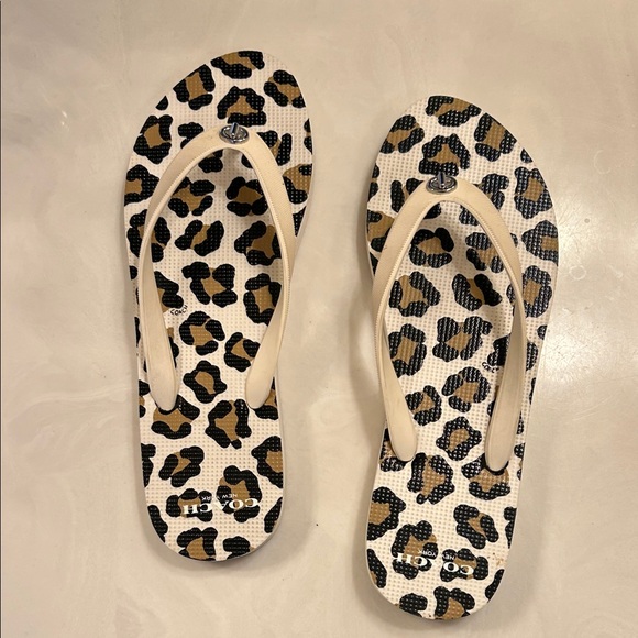 Coach Shoes - Coach Leopard Print Sandals - Tan and Black